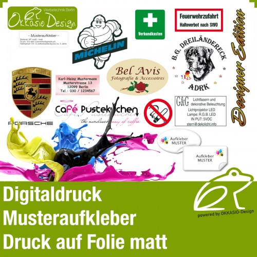 Musteraufkleber Digitaldruck auf Folie matt