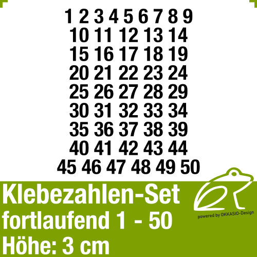 Klebezahlen-Set fortlaufend 1-50 H.3cm