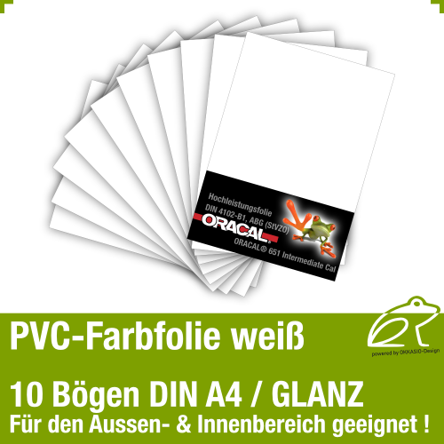 Bastelfolie Dekorfolie Klebefolie - 10 DIN A4 Bgen WEI - GLANZ