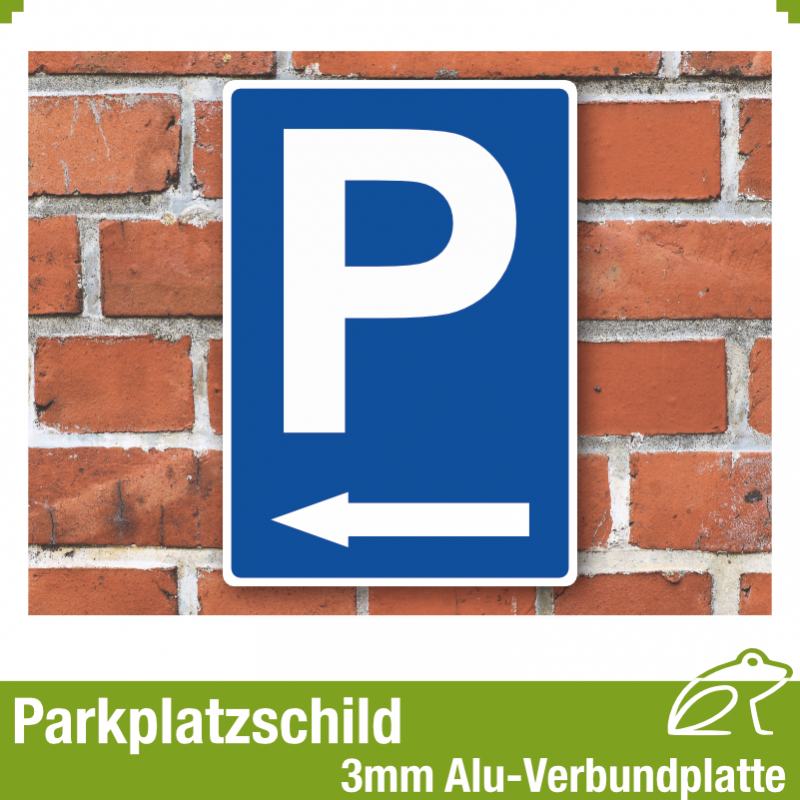 Parkplatzschild Symbol: P mit Richtungspfeil links