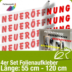 Aufkleber NEUERFFNUNG 4er-Set / 55 bis 120 cm