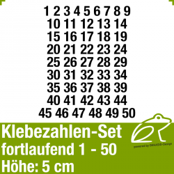 Klebezahlen-Set fortlaufend 1-50 H.5cm