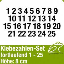 Klebezahlen-Set fortlaufend 1-25 H.8cm