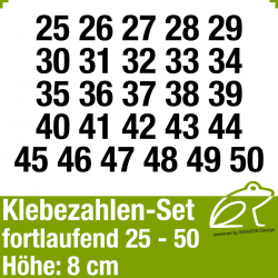 Klebezahlen-Set fortlaufend 25-50 H.8cm