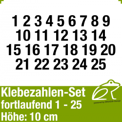 Klebezahlen-Set fortlaufend 1-25 H.10cm