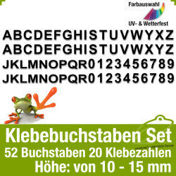 Klebebuchstaben SET / 72 Stck Hhe 10mm bis 15mm / wetterfest UV-stabil matt